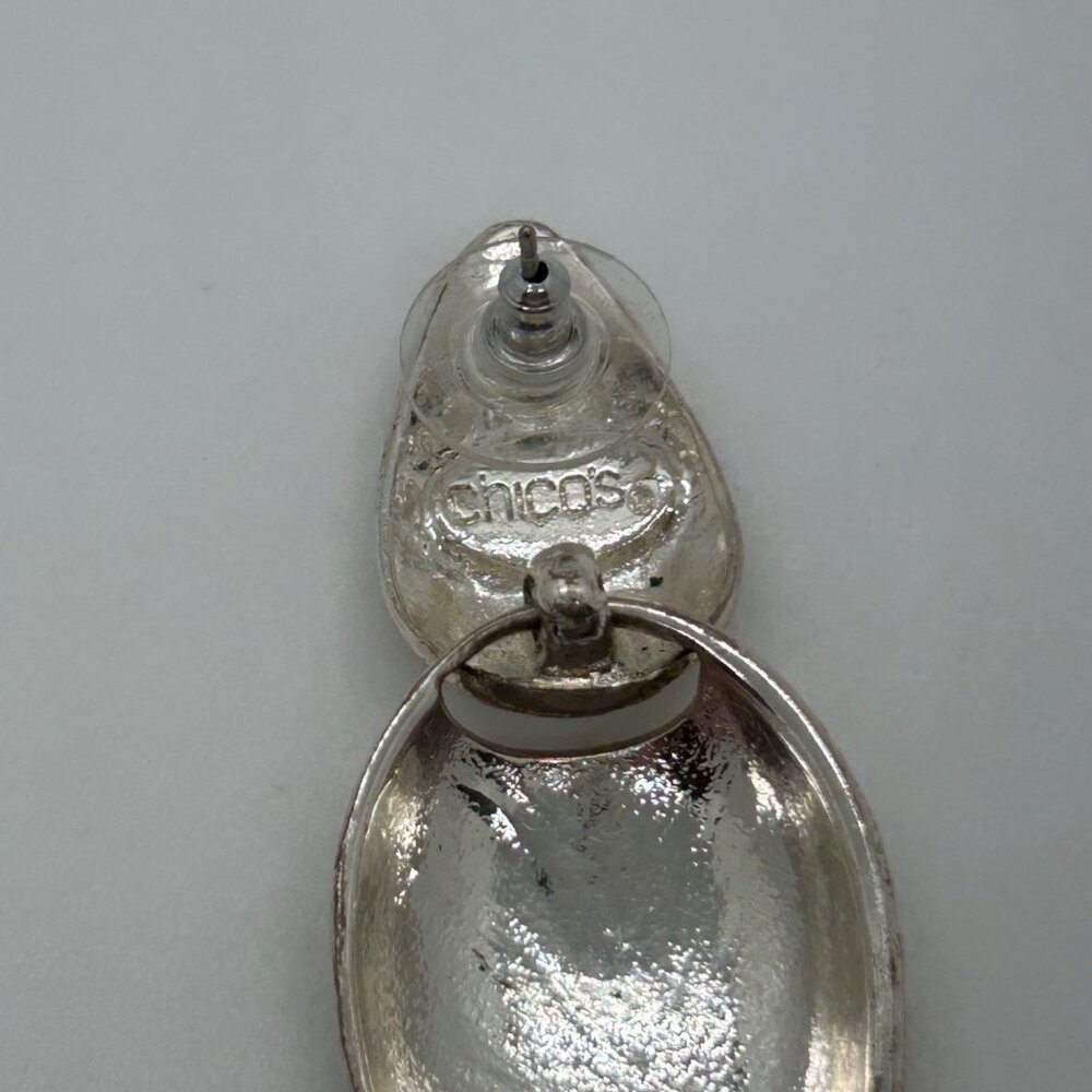 Vintage Chicos Earrings, Hammered Silvertone, Teardrop Dangle Statement - Picture 7 of 10